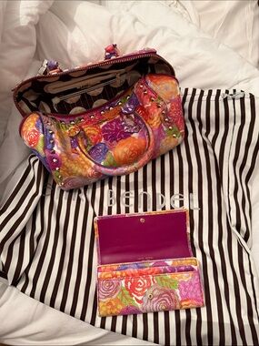 henri bendel Floral Studded Satchel and Wallet - Pink, Orange, Purple, Green
